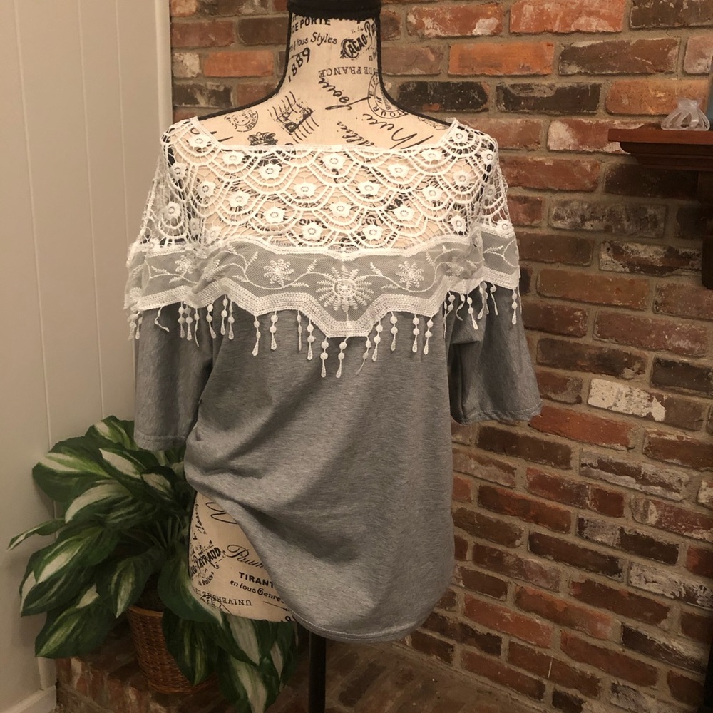 Ladies tee with crochet detail.